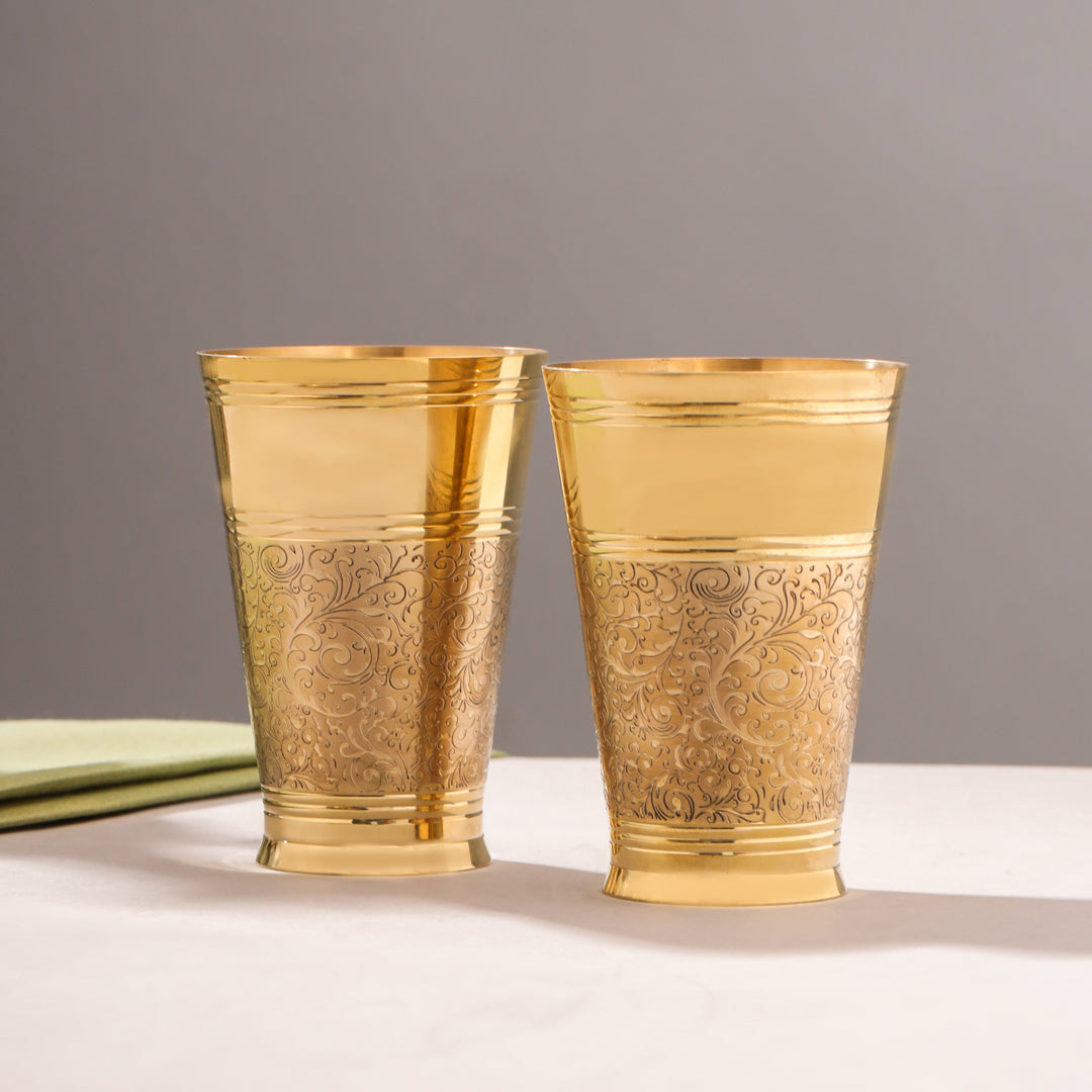 Brass Hand Carved Glass Pair (5 Inch)