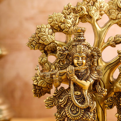 Brass Radha Krishna Idols With Tree (13.5 Inch)