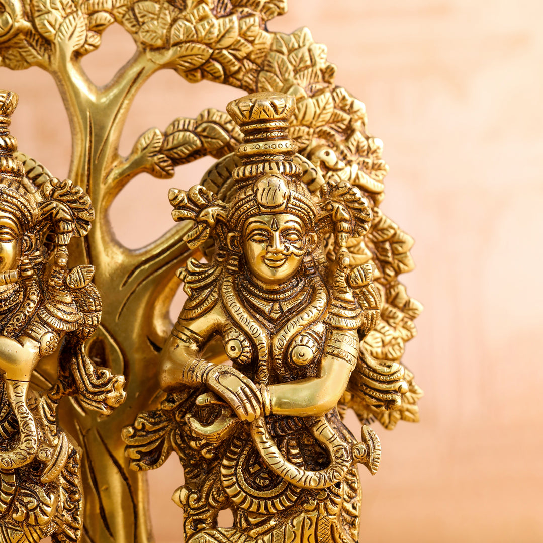 Brass Radha Krishna Idols With Tree (13.5 Inch)