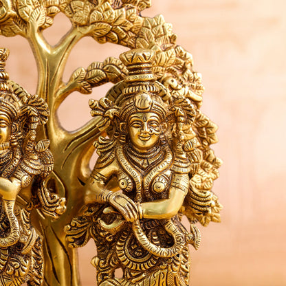 Brass Radha Krishna Idols With Tree (13.5 Inch)