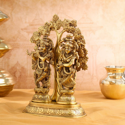 Brass Radha Krishna Idols With Tree (13.5 Inch)