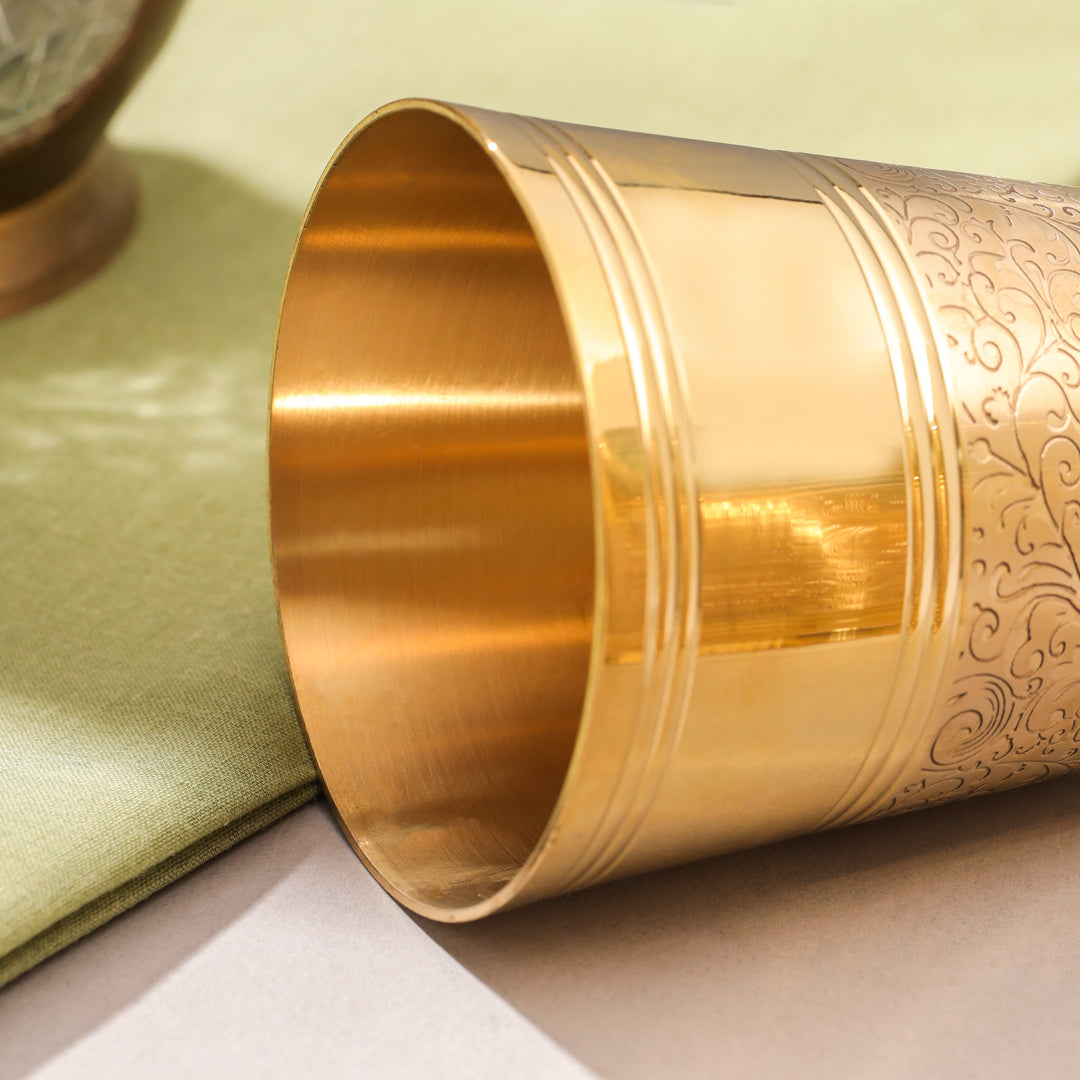 Brass Hand Carved Glass Pair (5 Inch)