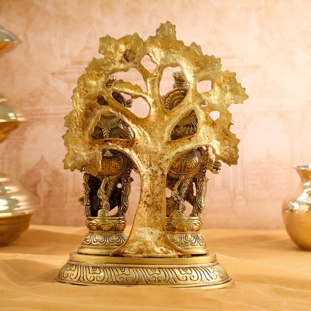 Brass Radha Krishna Idols With Tree (13.5 Inch)