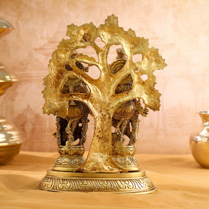 Brass Radha Krishna Idols With Tree (13.5 Inch)