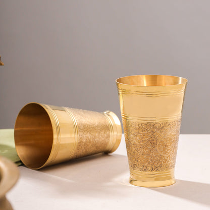 Brass Hand Carved Glass Pair (5 Inch)