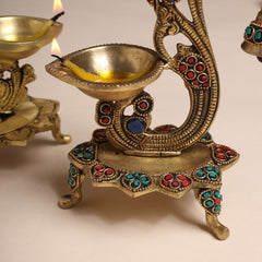 Brass Ethnic Peacock Diya With Hanging bell (8 Inch)