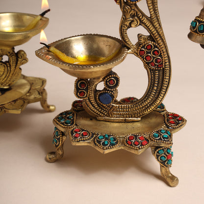 Brass Ethnic Peacock Diya With Hanging bell (8 Inch)