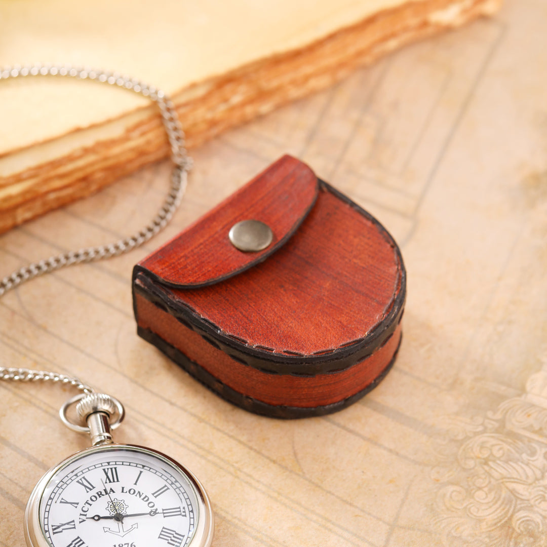 Brass Pocket Watch With Leahther Pouch (2 Inch)
