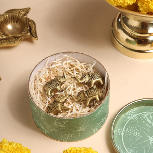 Brass Elephant Statue Set With Gift Box/Hamper