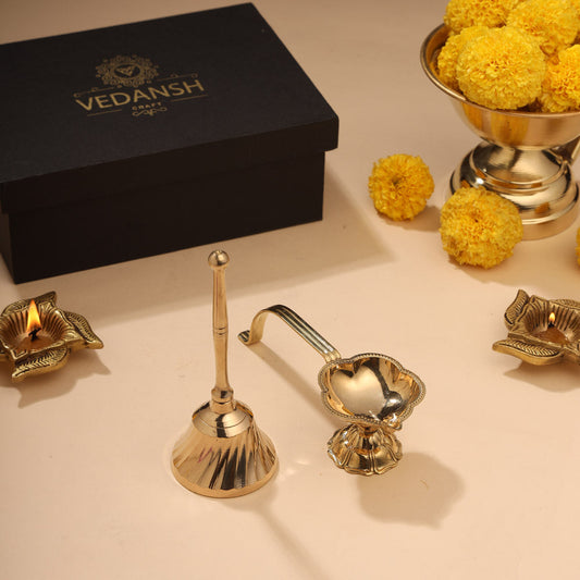 Brass Diya & Handbell Pooja Gift Hamper