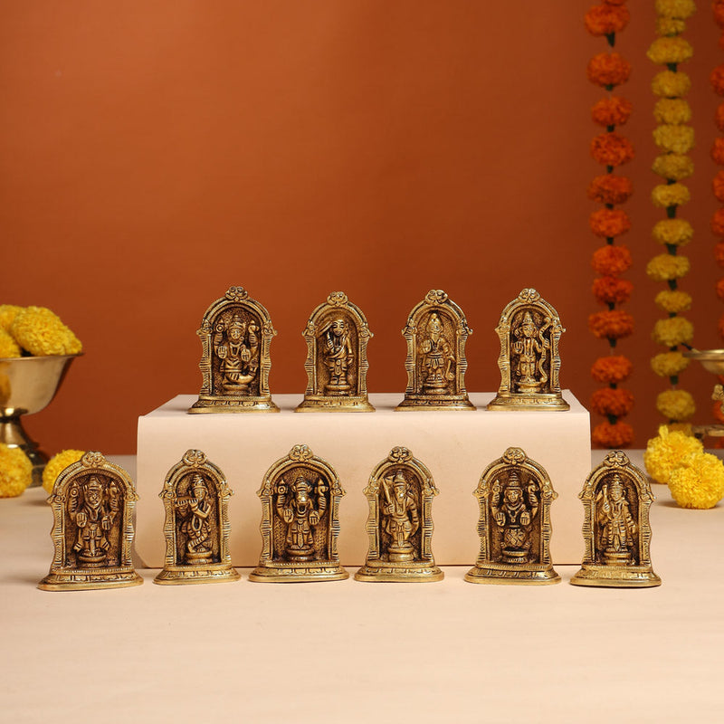 Brass Dashavatara /Vishnu Avatars Statue Set (3 Inch)