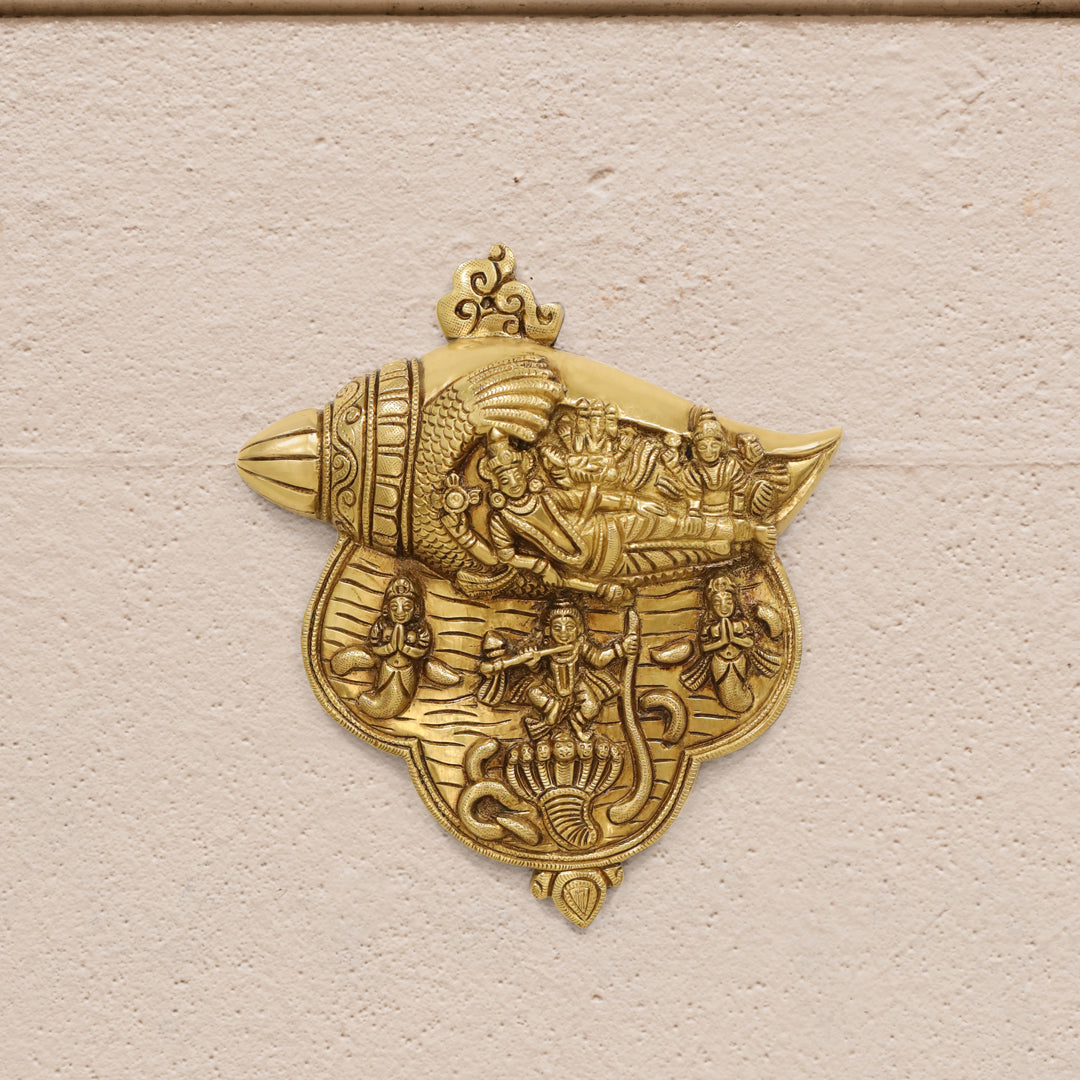 Brass Vishnu Lakshmi And Krishna Wall Hanging (9.5 Inch)