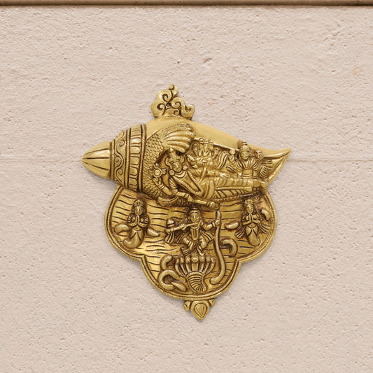 Brass Vishnu Lakshmi And Krishna Wall Hanging (9.5 Inch)