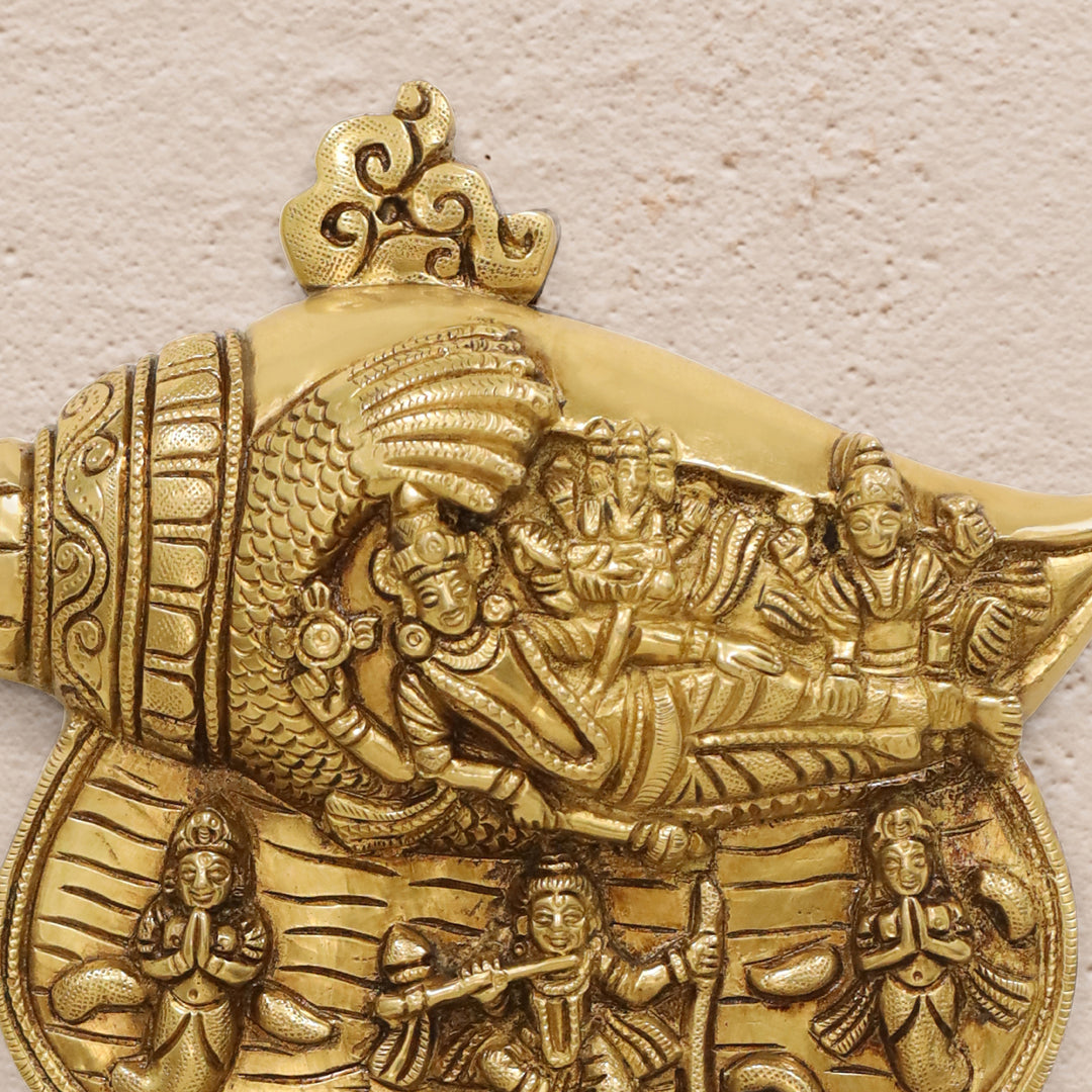 Brass Vishnu Lakshmi And Krishna Wall Hanging (9.5 Inch)