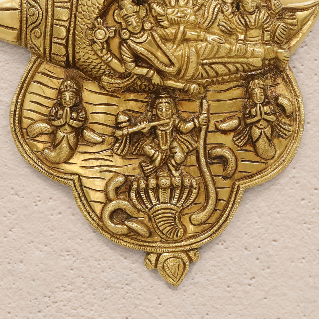 Brass Vishnu Lakshmi And Krishna Wall Hanging (9.5 Inch)