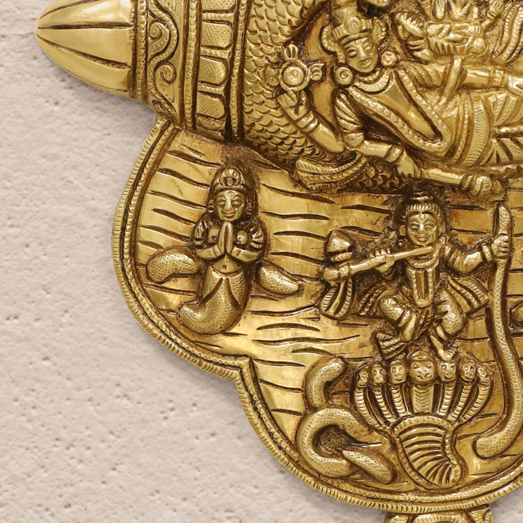 Brass Vishnu Lakshmi And Krishna Wall Hanging (9.5 Inch)