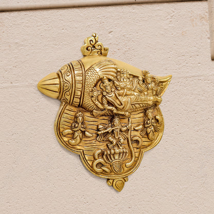 Brass Vishnu Lakshmi And Krishna Wall Hanging (9.5 Inch)
