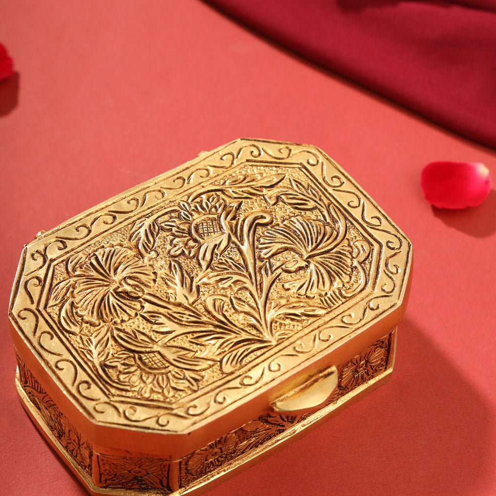 Brass Flower Kumkum Box (1.8 Inch)