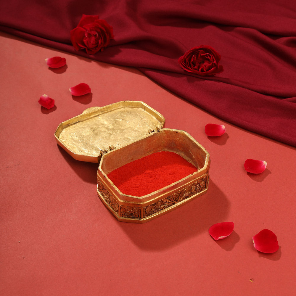 Brass Flower Kumkum Box (1.8 Inch)