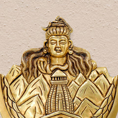 Brass Wall Art – Lord Shiva with Kedarnath Temple and Mountain Motif (8 Inch)