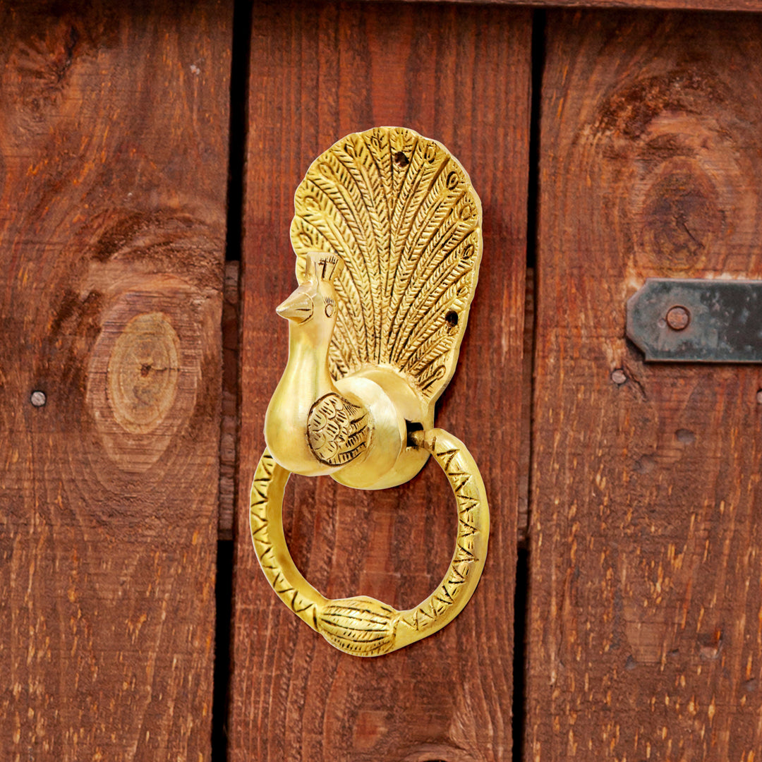 Brass Peacock Door Knocker (8 Inch)