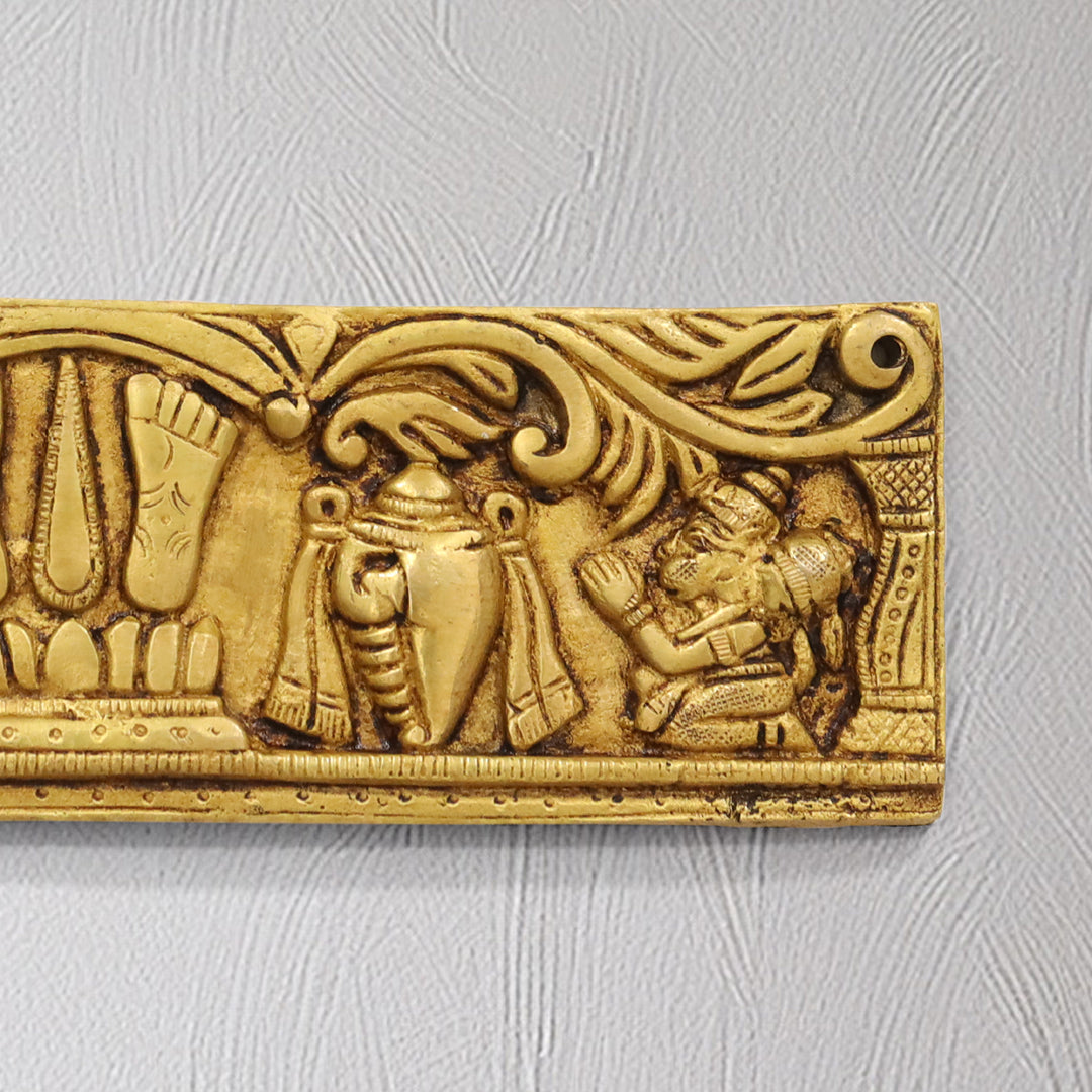 Divine Brass Wall Hanging – Shankh Chakra Namah with Hanuman & Garuda (9 Inch)