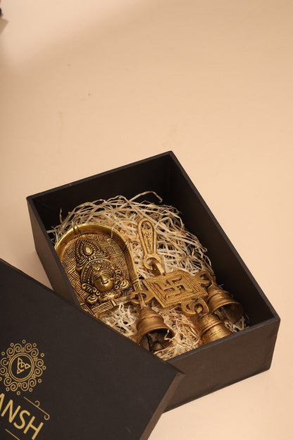 Brass Durga face & Swastik bell Festive Gift Hamper