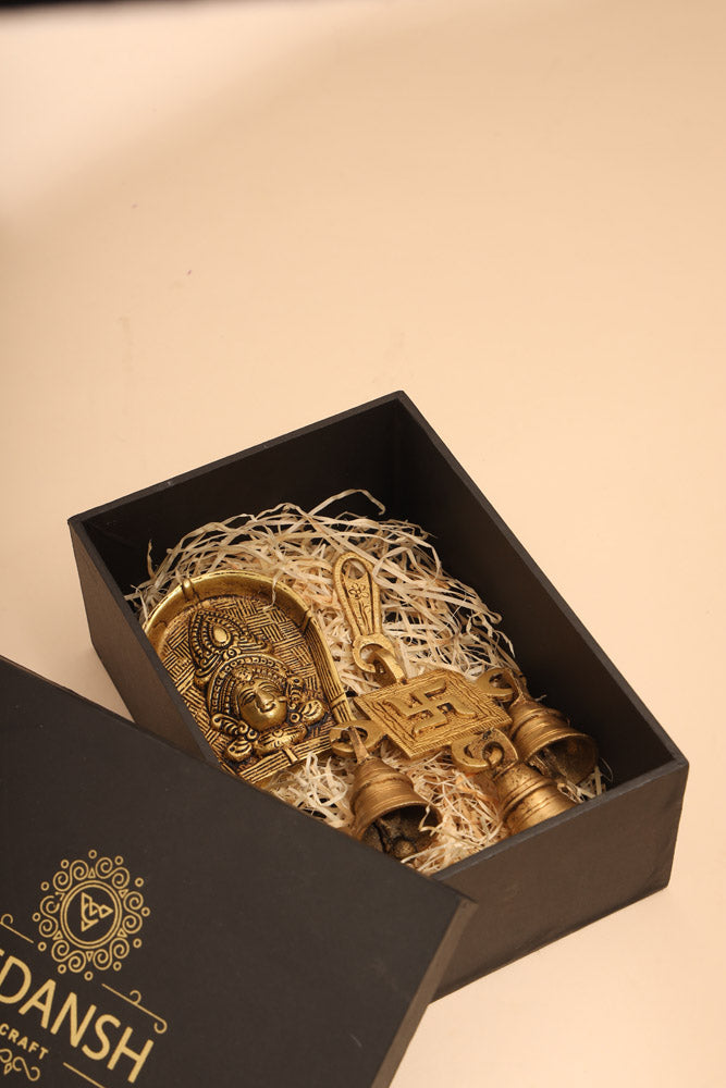 Brass Durga face & Swastik bell Festive Gift Hamper