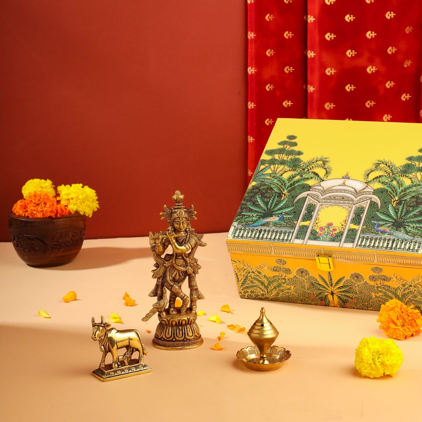 Brass Krishna With Cow Festive/Gift Hamper