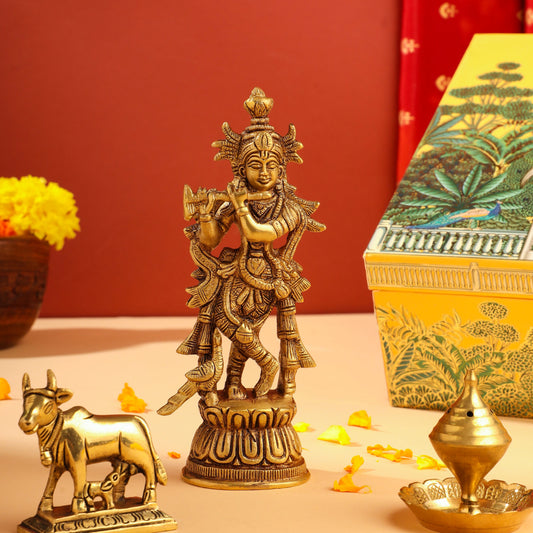 Brass Krishna With Cow Festive/Gift Hamper