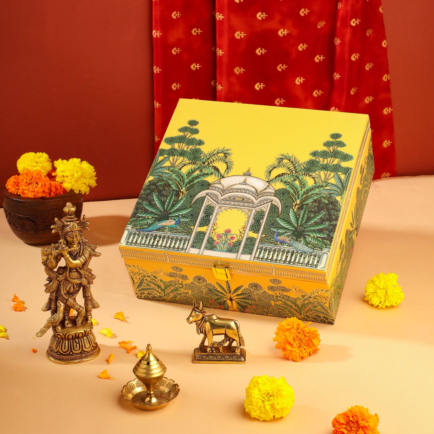 Brass Krishna With Cow Festive/Gift Hamper