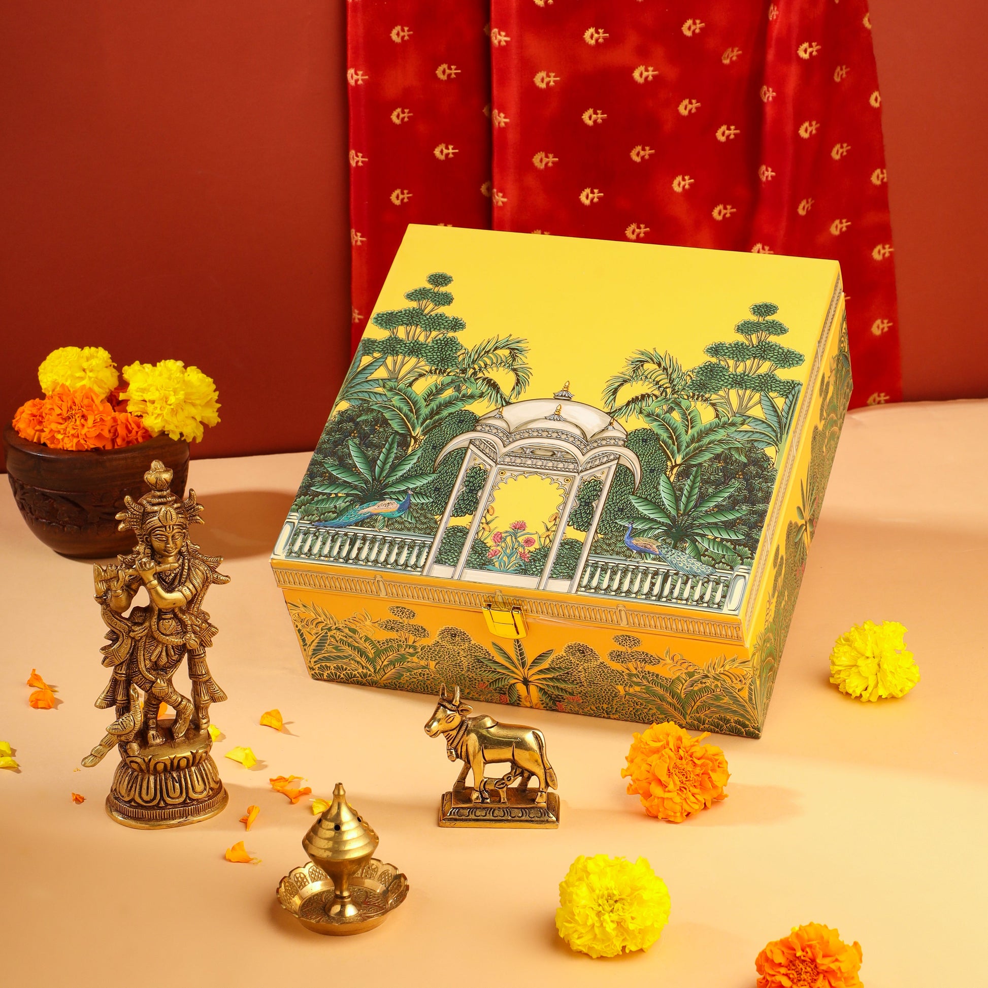 Brass Krishna With Cow Festive/Gift Hamper