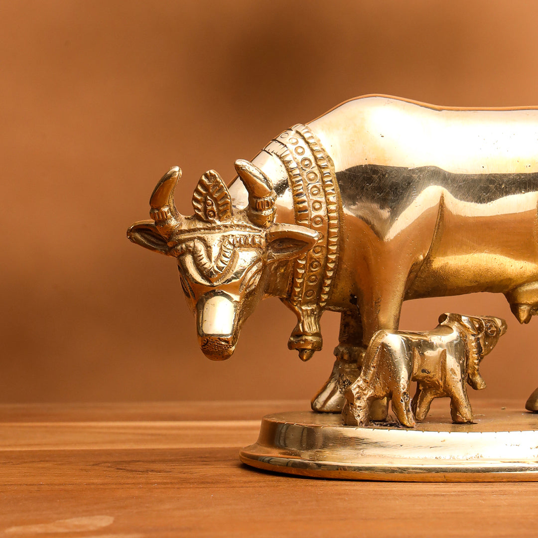 Brass Kamdhenu Cow With Calf Idol