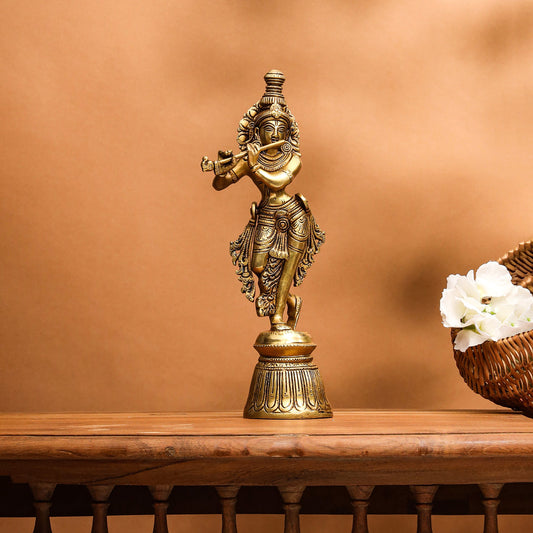 Brass Superfine Lord Krishna With Base Idol (11 Inch)