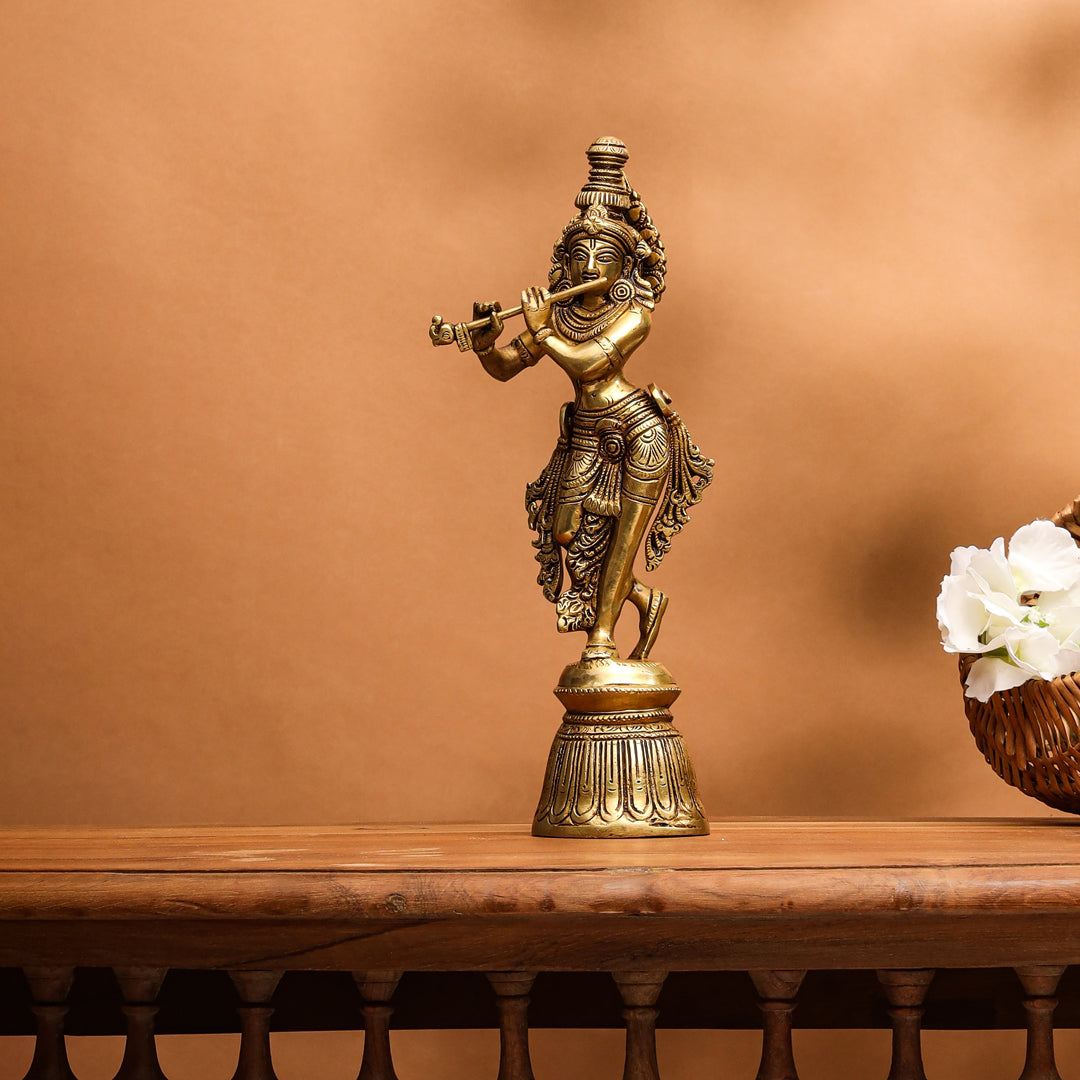Brass Superfine Lord Krishna With Base Idol (11 Inch)