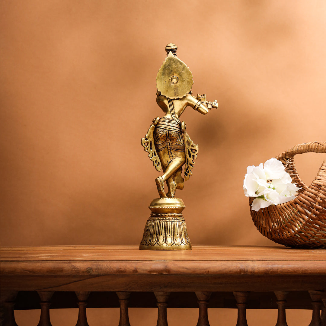 Brass Superfine Lord Krishna With Base Idol (11 Inch)