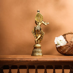 Brass Superfine Lord Krishna With Base Idol (11 Inch)