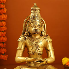 Brass Sitting Hanuman With Base Idol (16 Inch)