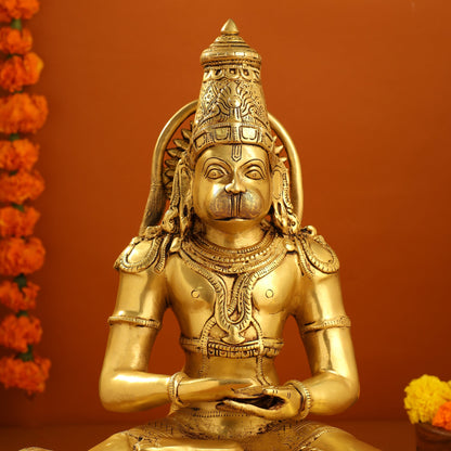 Brass Sitting Hanuman With Base Idol (16 Inch)
