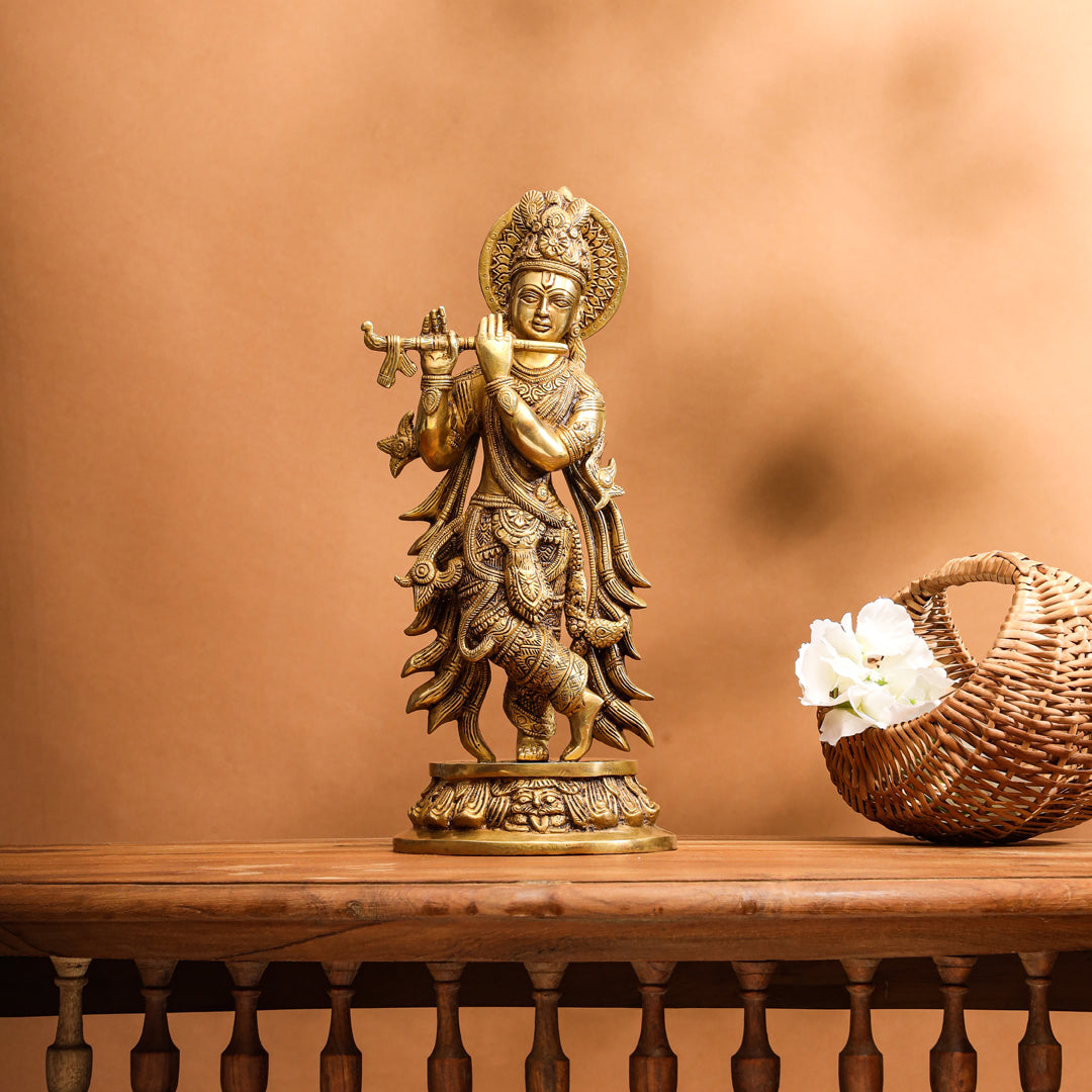 Brass Krishna Idol (13 Inch)