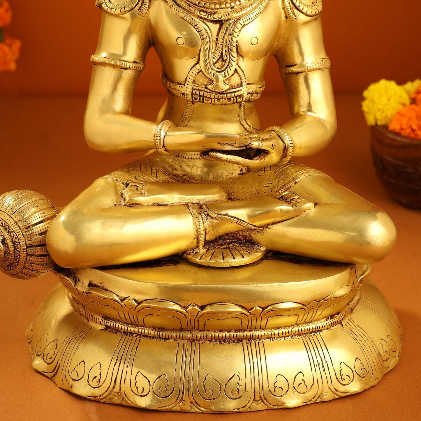Brass Sitting Hanuman With Base Idol (16 Inch)