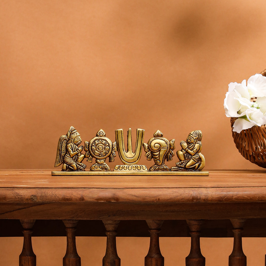 Brass Shankh Chakra Namah Hanuman And Garuda Religious Showpiece (2.5 Inch)