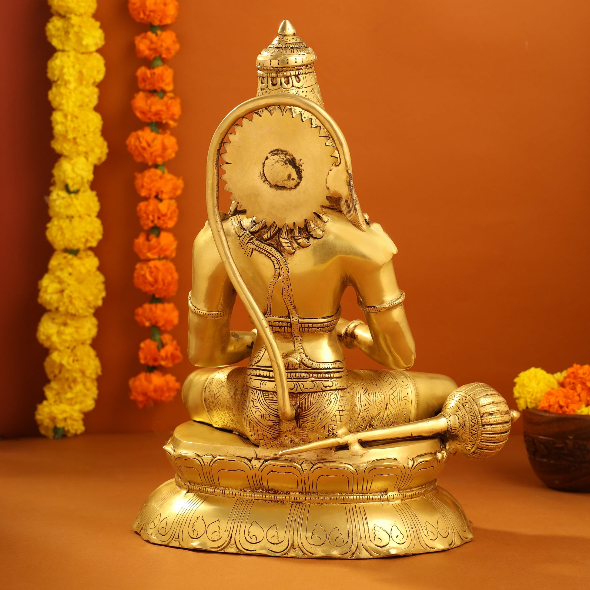 Brass Sitting Hanuman With Base Idol (16 Inch)