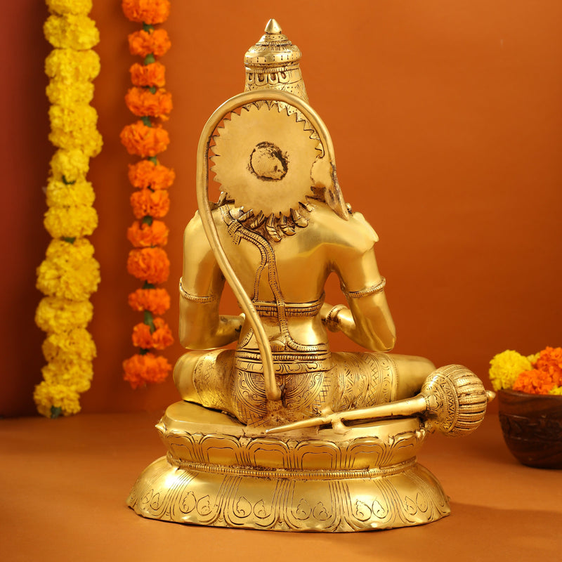 Brass Sitting Hanuman With Base Idol (16 Inch)