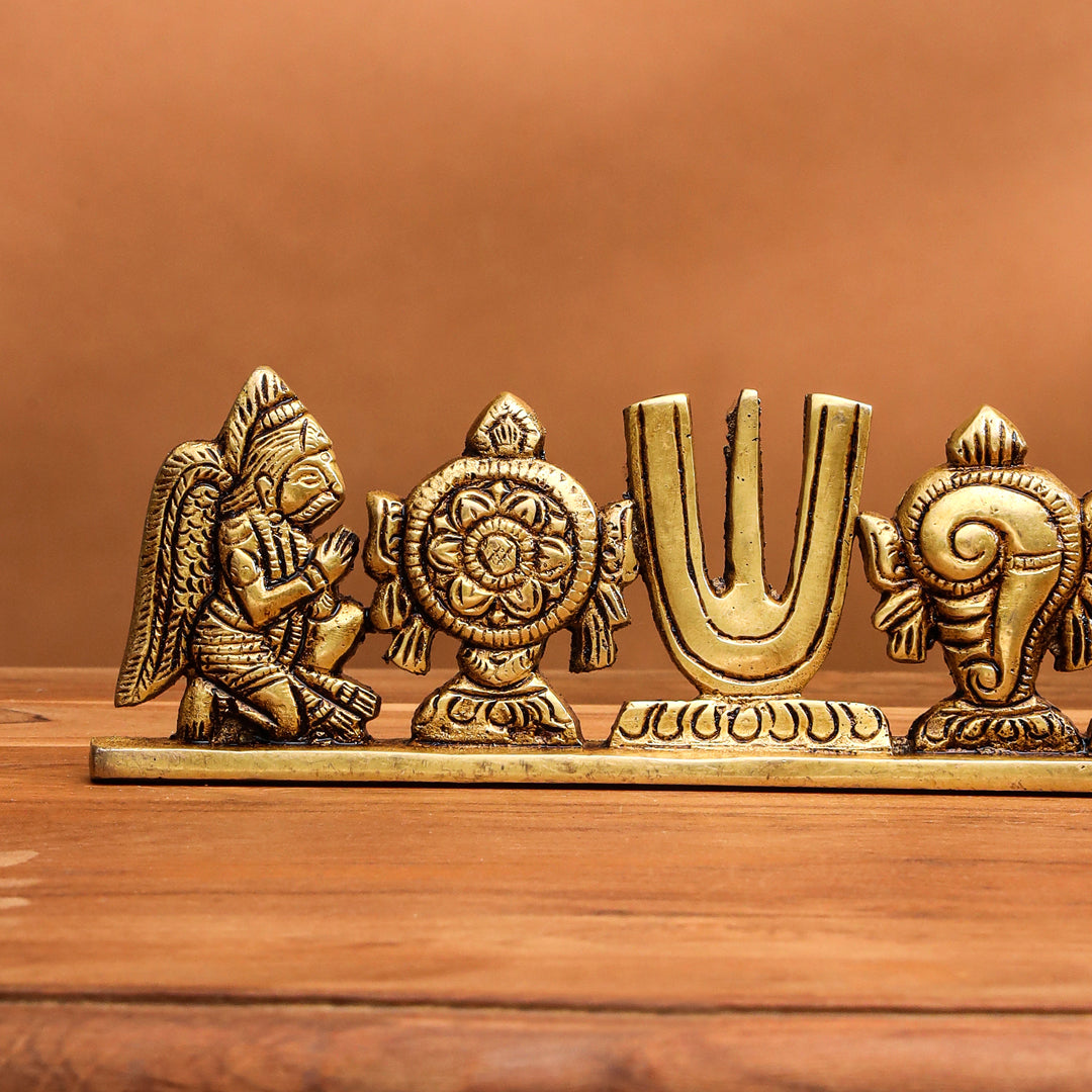 Brass Shankh Chakra Namah Hanuman And Garuda Religious Showpiece (2.5 Inch)