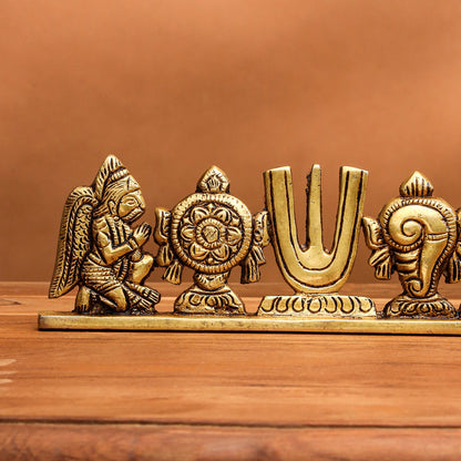 Brass Shankh Chakra Namah Hanuman And Garuda Religious Showpiece (2.5 Inch)