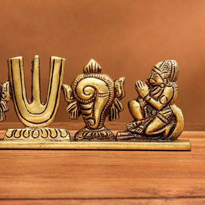 Brass Shankh Chakra Namah Hanuman And Garuda Religious Showpiece (2.5 Inch)