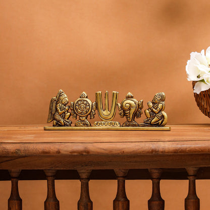 Brass Shankh Chakra Namah Hanuman And Garuda Religious Showpiece (2.5 Inch)