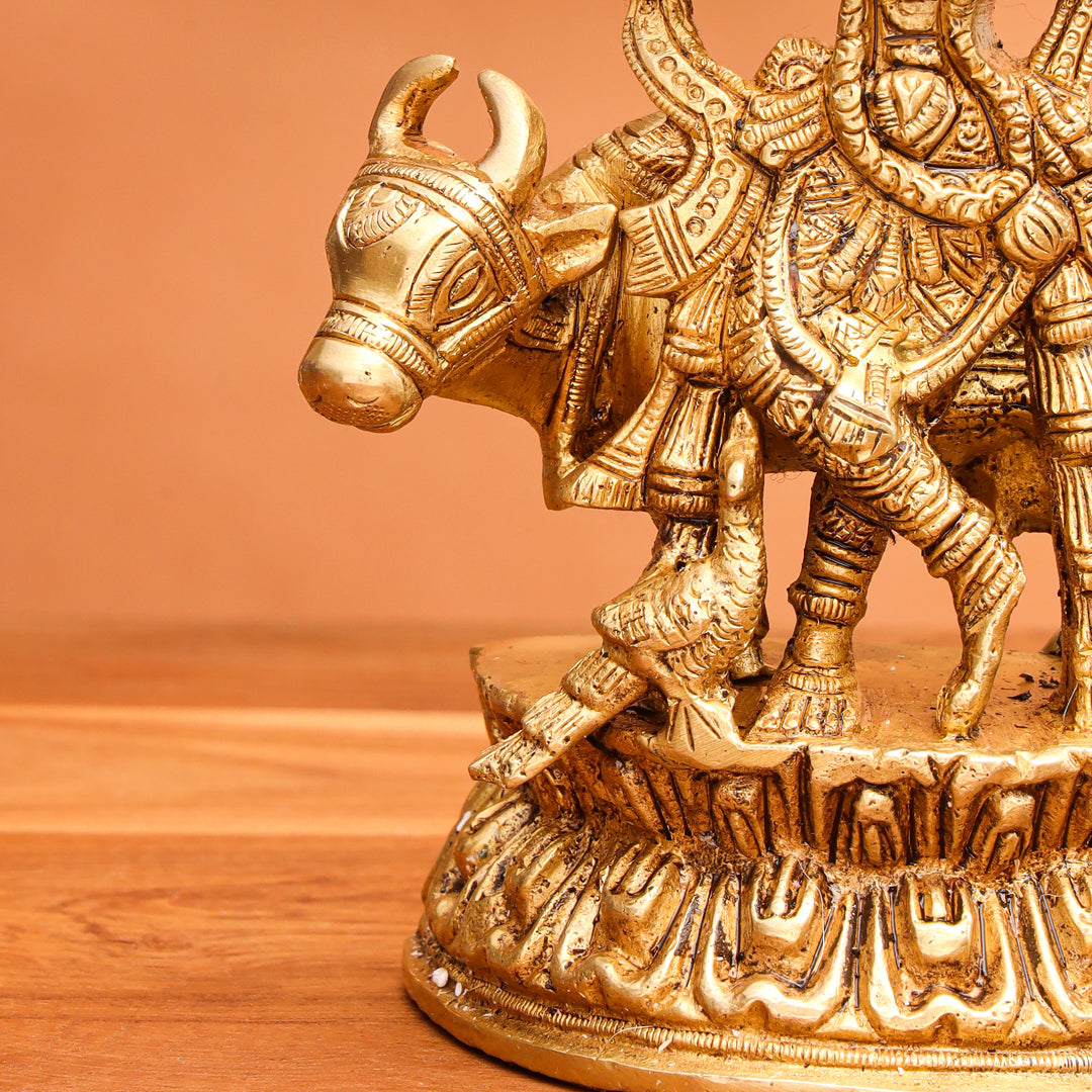 Brass Krishna With Cow Idol (7 Inch)