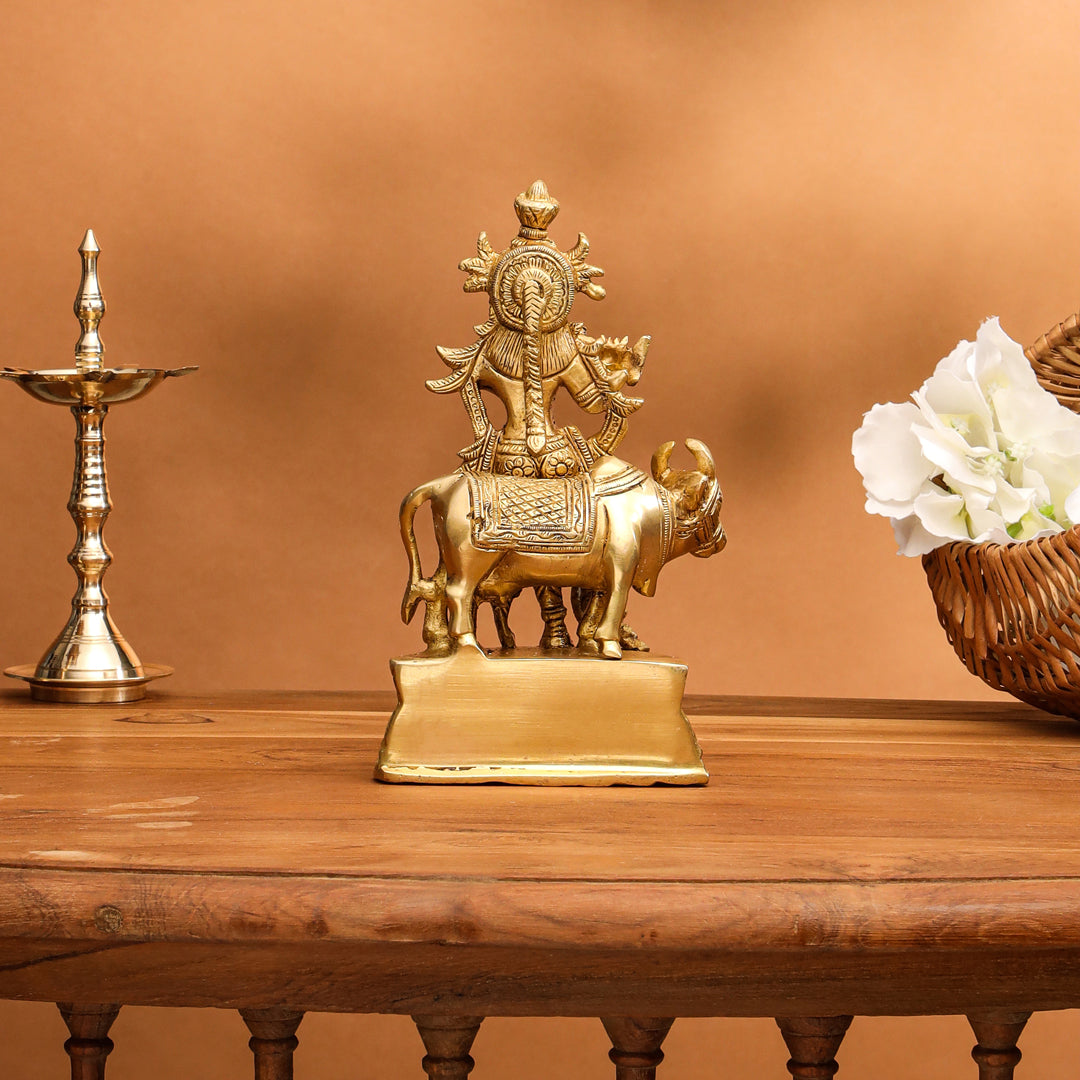 Brass Krishna With Cow Idol (7 Inch)